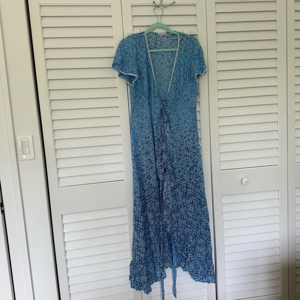 Poupette St. Barth Blue Floral Tie-Waist Maxi Dress